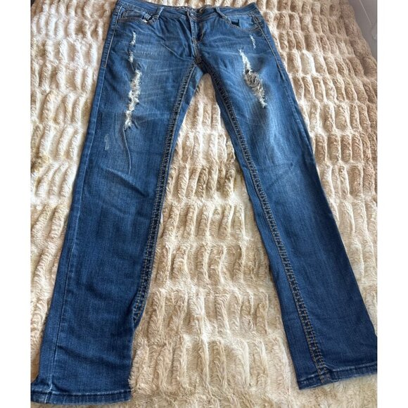 Cest Toi Womens Distressed Blue Skinny Jeans Size 9 - Picture 8 of 11